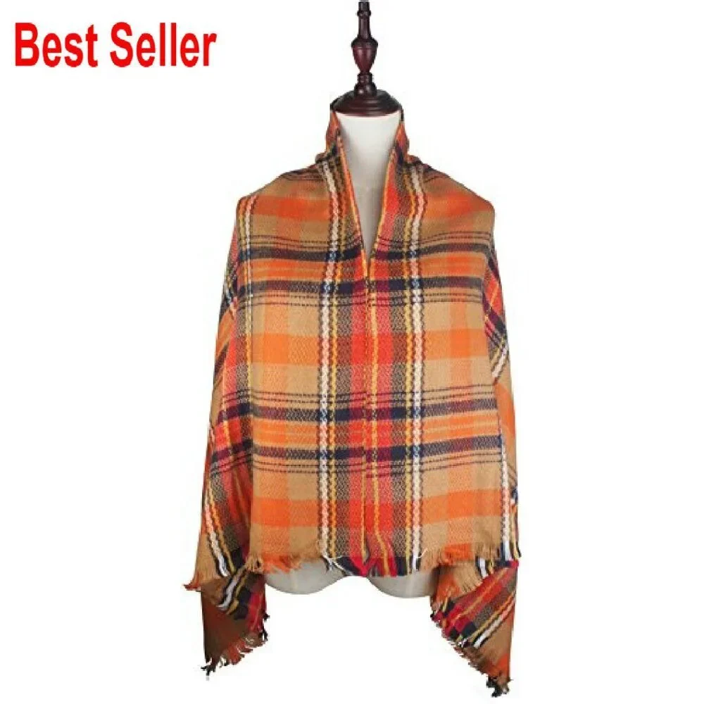 Oversized Tartan Scarf Chunky Soft Warm Shawl Wrap Blanket Versatile
